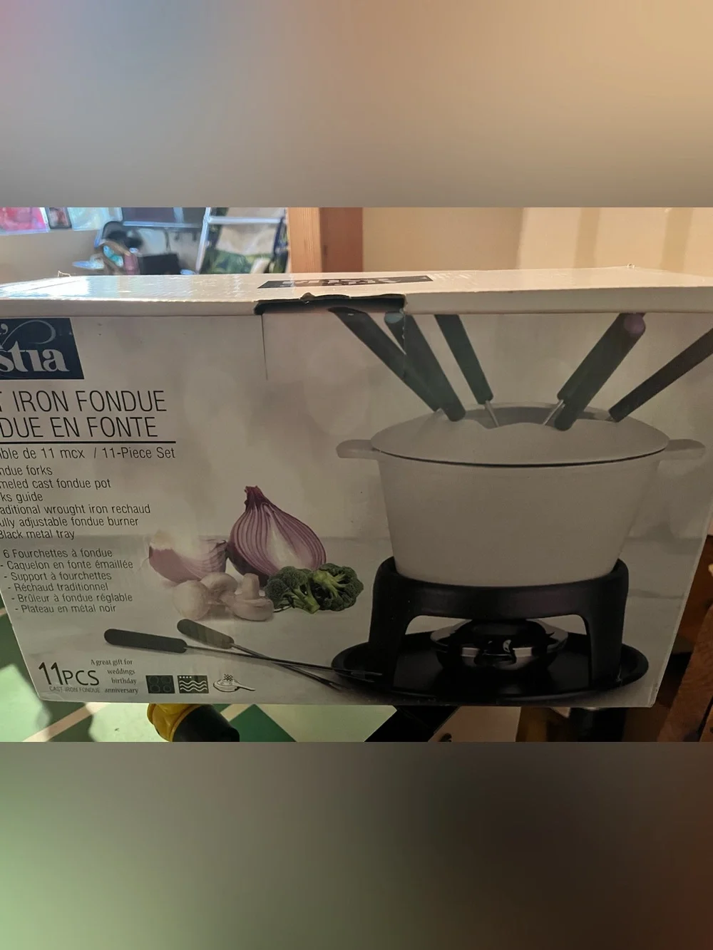 Brand new never opened box Cast Iron Fondue Set 11 piece